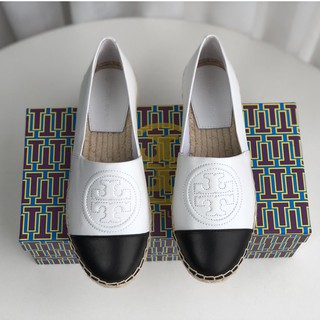 ของแท้ 💯%Tory Burch หนังแกะเย็บรองเท้าชาวประมง/แฟชั่นรองเท้าแบนลำลอง/TB Women Shoes