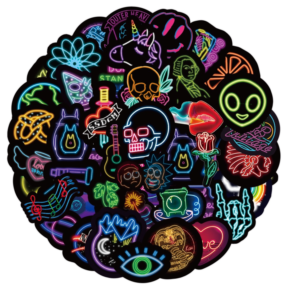 50pcs Neon Lights Sticker for Water Bottle Waterproof Vinyl Graffiti ...