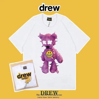 ผ้าฝ้ายแท้ระบายอากาศได้Drew HOUSE Justin Bieber Smiley Bear เสื้อยืดลําลอง สําหรับผู้ชาย และผู้หญิง แขนสั้น พิมพ์ลายหมอก