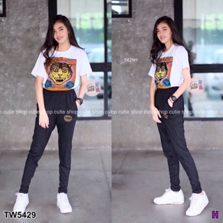 (5429) Set เสื้อแขนสั้นกับกางเกงขายาวเอวสม้อค