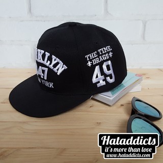 หมวกแฟชั่น hiphop ลาย brooklyn 1947newyork สีดำ