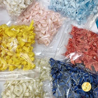 Missribbinโบว์จิ๋ว ริบบิ้นผ้าขอบทอง แพค100ชิ้น