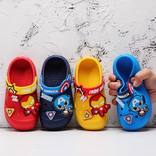 รองเท้าแตะ กันลื่น ลายการ์ตูน Iron Man Spiderman Captain สําหรับเด็ก 2-8 ปี