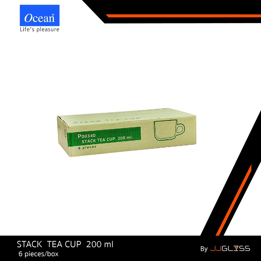 JJGLASS - (Ocean) P00340 Stack Tea Cup 7oz. (200ml.) 1กล่อง (6ใบ) แก้วหู แก้วกาแฟ ถ้วยกาแฟ