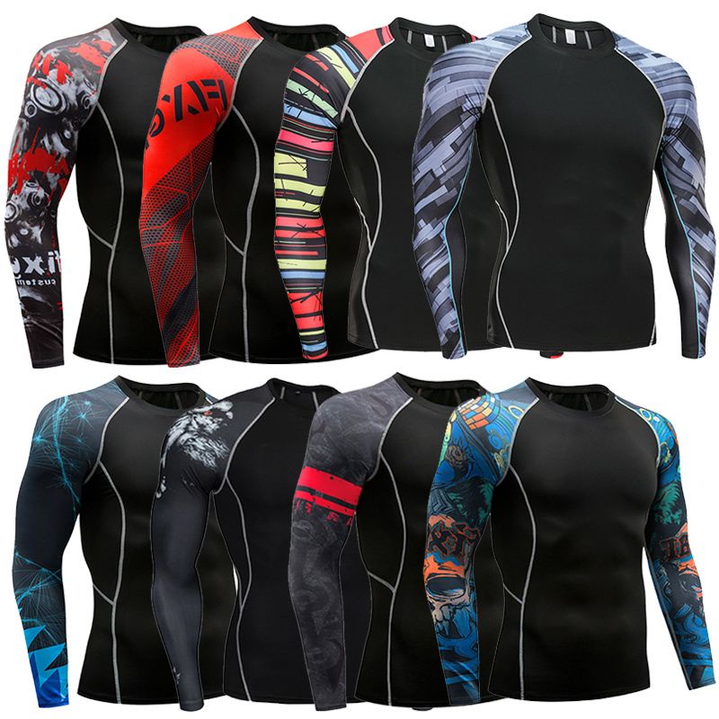 ผู้ชายแขนยาว Rush guard UPF 50+ SwimSuit Fit Compression Rash Guard ชุดกีฬาเสื้อผ้าออกกําลังกาย UV SUN PROTECTION-CLYYB2