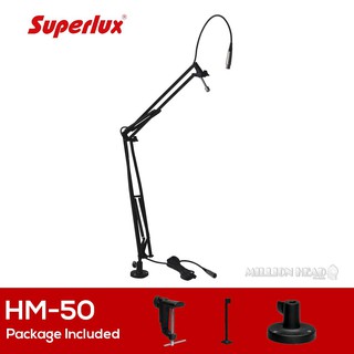 Superlux : HM-50 (ขาแขวนไมโครโฟนสตูดิโอแบบยึดขอบโต๊ะ พร้อม Built-in สายไมโครโฟน XLR 4 เมตร)