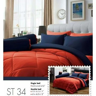 ชุดผ้าปูที่นอนสีทูโทน ลาย ST34 (Orange) ชุดผ้าปู 6 ฟุต