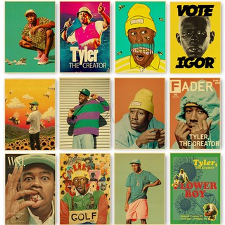 สติกเกอร์โปสเตอร์ ลาย Tyler The Creator Flower Boy Band Music แนวเรโทร สําหรับตกแต่งผนังบ้าน