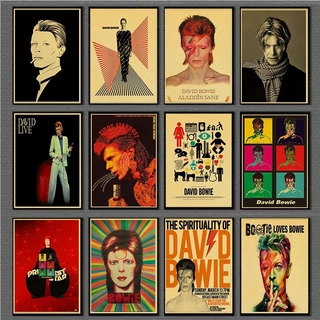 โปสเตอร์กระดาษคราฟท์ ลายนักร้องร็อค David Bowie สไตล์วินเทจ สําหรับตกแต่งผนังบาร์ ห้อง