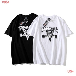 ผ้าฝ้าย 100%พร้อมสต็อกผลิตภัณฑ์ใหม่ Thrasher สเก็ตบอร์ดแข่งแขนสั้นคู่ Streetwear แฟชั่นเสื้อยืดฤดูร้อนเสื้อยืด [M-XXL]—