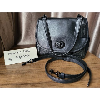 [Used] COACH FAYE CARRYALL BLACK MATTE PEBBLED LEATHER &amp; BLACK SUEDE LEATHER CROSS BODY BAG🖤