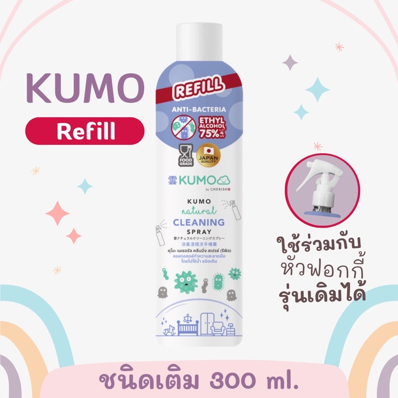 รุ่นรีฟิล(Refill) สเปรย์แอลกอฮอล์ KUMO คุโมะ 300 ml (แบบเติม) แฮนด์ คลีนนิ่ง สเปรย์ Hand Spray อ่อนโ