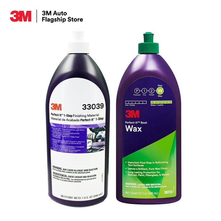 3M PN 33039 น้ำยาขัดสีขั้นตอนเดียว Perfect-it 1-Step ขนาด 946 มล. + 3M 36113 PERFECT-IT BOAT WAX น้ำ