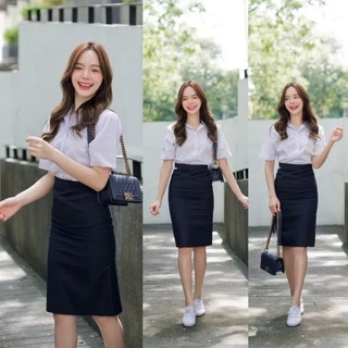กระโปรงทรงเอ ผ้าเสริทกระโปรงพิธีการ รับปริญญา ผ้าเสริท ความยาว 24 นิ้ว 🔵สีกรม /สีดำ⚫เอว 23- 34