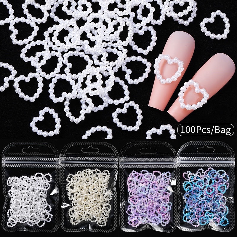 อะไหล่หัวใจมุก-มุกแบบต่างๆสำหรับตกแต่งเล็บ-ตกแต่งเคสหรืองาน DIY ต่างๆ100ชิ้น/แพค 🦄พร้อมส่งในไทย 🦄