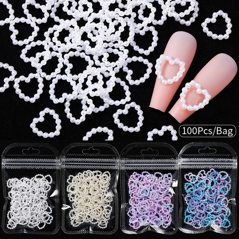 อะไหล่หัวใจมุก-มุกแบบต่างๆสำหรับตกแต่งเล็บ-ตกแต่งเคสหรืองาน DIY ต่างๆ100ชิ้น/แพค 🦄พร้อมส่งในไทย 🦄