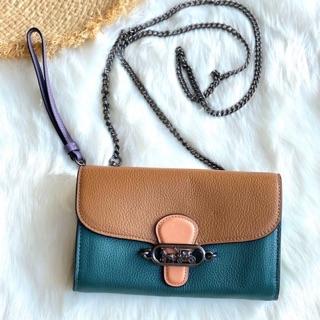 📌JADE CHAIN CROSSBODY IN COLORBLOCK (COACH 91180) QB/DARK TURQUOISE MULTI