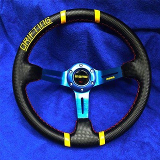 MOMO Steering wheel ( 13 inch ) ( 13 นิ้ว ลึก 3 นิ้ว หนัง CABLA ) BLUE