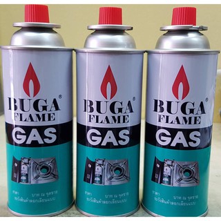 BUGA แก๊สกระป๋องสำหรับเตาพกพา มาตรฐานระดับโลกจำนวน 1 แพ็ค 3 กระป๋อง ขนาด 375ml.☀☀