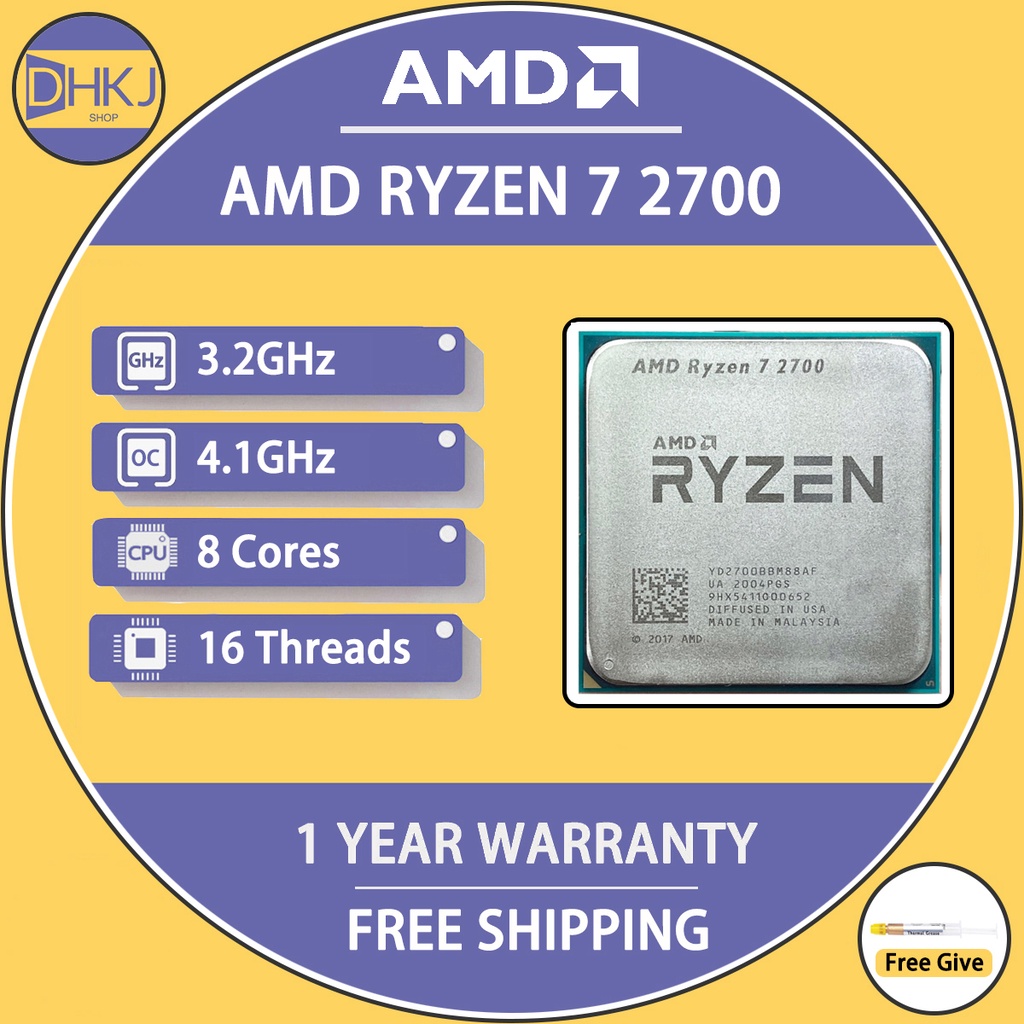 ใช้ AMD Ryzen 7 2700 R7 2700 3.2 GHz R7 โปรเซสเซอร์ CPU แปดแกน L3 = 16 m 65 w AM4 ไม่มีพัดลม