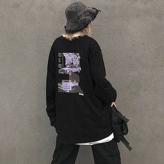 Japanese ins Hong Kong style couple tide brand T-shirt loose BF printing lazy style wild long-sleeved bottoming shirt