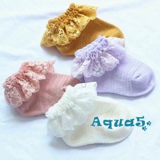 Aqq-ถุงเท้าลูกไม้สีพื้นสําหรับเด็กอายุ 6 เดือนถึง 5 ปีสีขาว / สีม่วง / ชมพู / สีเหลือง