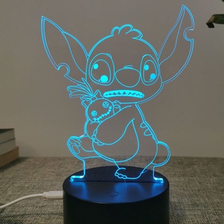 Lilo &amp; Stitch: โคมไฟตั้งโต๊ะ LED รูปฟิกเกอร์ ชาร์จ USB สําหรับตกแต่งบ้าน