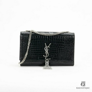 YSL KATE MEDIUM BLACK CROC EMBOSSED SHW