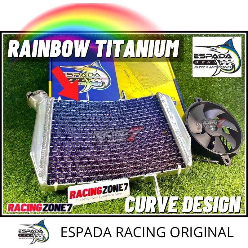 100% Espada Racing Titanium Rainbowหม้อน้ํา,Titanium Y15ZR LC135 RS150 Tangki Air Coolant 32 มม.45 มม.,Kipasหม้อน้ํา,