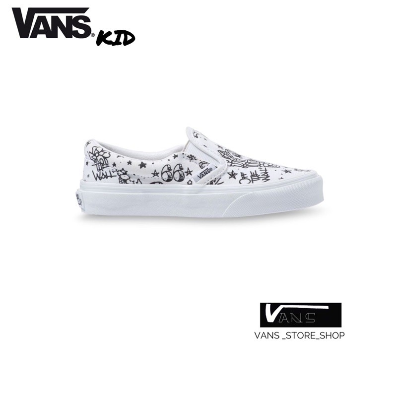 kids slip on vans white