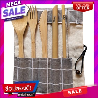 ชุดช้อนส้อมพกพา BAMBOO DEIM สีเทา 6 ชิ้น/ชุด อุปกรณ์ทานอาหาร PORTABLE CUTLERY SET BAMBOO DEIM 6 PCS/SET GREY