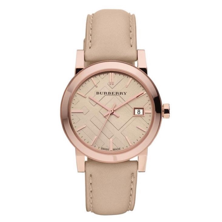 BURBERRY BU9109 แบรนด์หรูผู้หญิงแฟชั่นนาฬิกาข้อมือควอตซ์ Rose Gold Case สายหนัง Wanita Jam Tangan