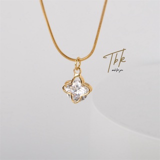 TBK สร้อยคอ จี้ใบโคลเวอร์ สี่แฉก ผู้หญิง แฟชั่น ทอง necklace โซ่ สร้อยคอสแตนเลส ทองคำแท้ แฟชั่นผู้หญิง 18k สําหรับผู้หญิง 188n