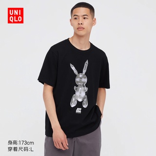 เสื้อยืดสีดำอินเทรนด์Uniqlo เสื้อยืดลําลองสําหรับผู้ชาย/ผู้หญิงแขนสั้นพิมพ์ลาย (Ut) Jeff Koons (แขนสั้น) 443585 UniqloS