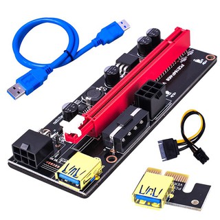 🔥V.009S PLUS🔥รุ่นใหม่ไฟLED lc3 PCIE 1X to 16X SATA 6PIN/4Pin PCIE PCI สำหรับขุดเหมือง Riser Card 5001 Fastsender