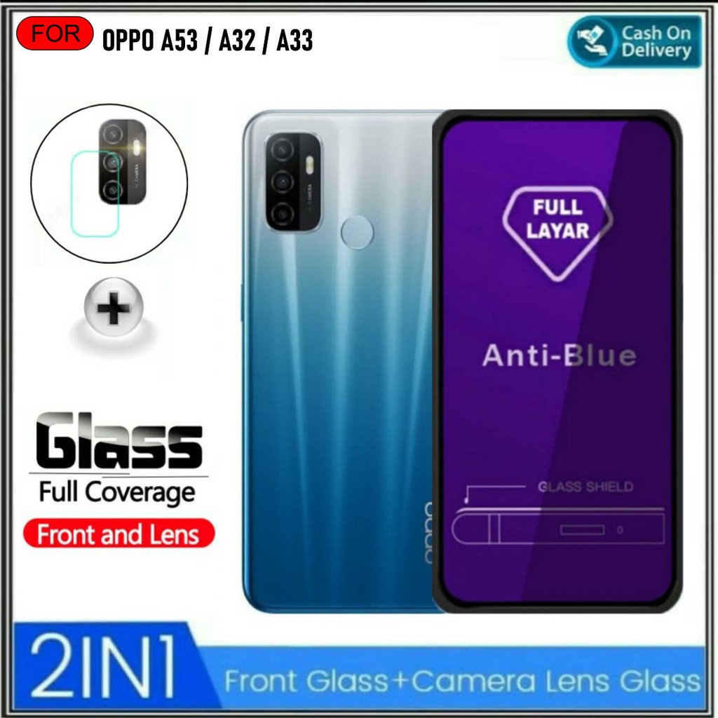 กระจกนิรภัย Oppo A53 / A53s / A33 / A32 ป้องกันแสงสีฟ้า ฟรีกล้อง