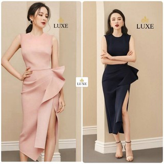 เดรสแขนกุด ผ่าหน้า แต่งระบาย สวยเรียบหรู ดูแพงมากๆค่ะ งาน LUXE