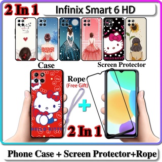 2 IN 1 เคส Infinix Smart 6 HD พร้อมกระจกนิรภัยกันรอยหน้าจอโค้งเซรามิค สําหรับเด็กผู้หญิงและคิตตี้