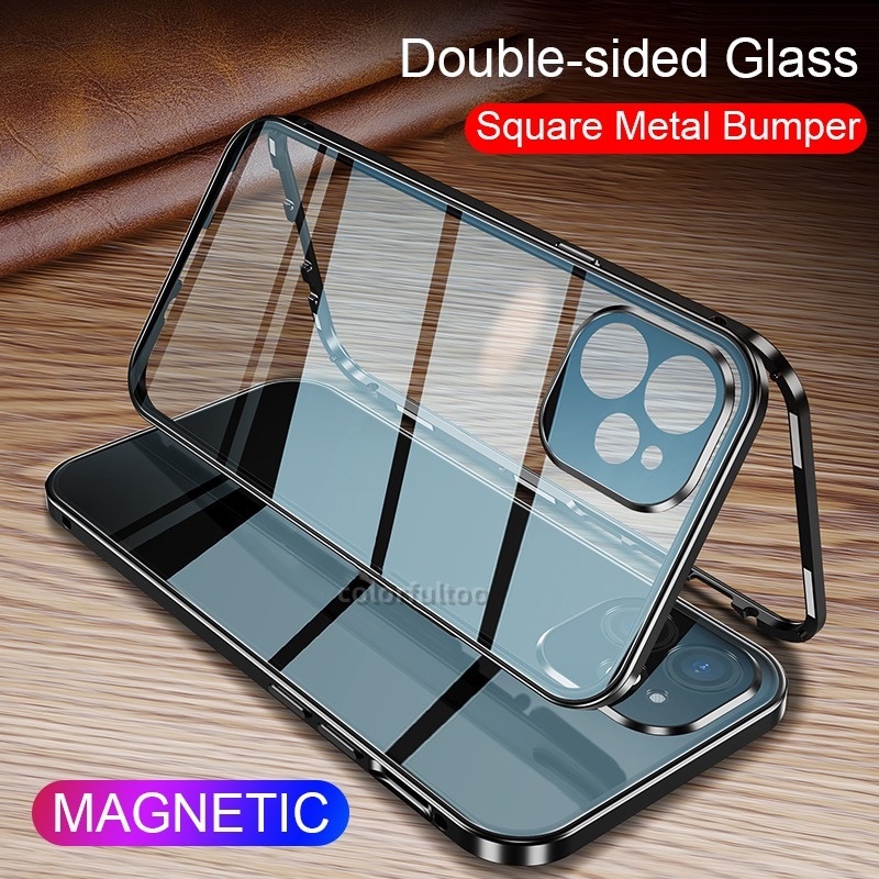 360 Full Body สําหรับ iPhone 16 11 12 13 Pro Max 13ProMax 12ProMax i13 i12 i11 สองด้านกระจกนิรภัยเคสโทรศัพท์โลหะพลิกปกแข็ง