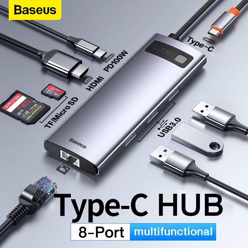 Baseus อะแดปเตอร์ Adapter 6in1 8in1 11in1 Type C HUB  อะแดปเตอร์เสียง อุปกรณ์เสริมคอมพิวเตอร์ HUB