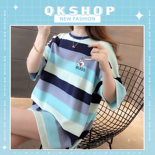 QKshop เสื้อยืดคอกลมสุดสวย☄️ลายทางไม่ซ้ำใครโดดเด่นมาก💜ใส่เดินข้ามถนนไม่ต้องกลัวรถชนเลยทีเดียว✨