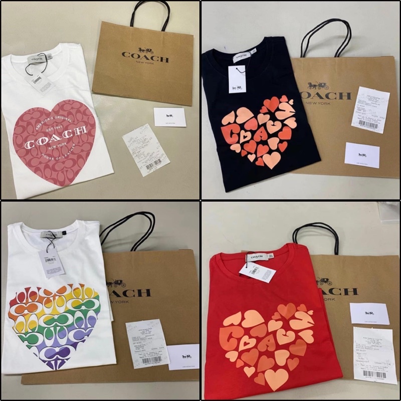 Coach เสื้อยืดลําลอง คอกลม แขนสั้น ผ้าฝ้าย พิมพ์ลายโลโก้หัวใจ ขนาดใหญ่ แฟชั่นสําหรับผู้ชาย และผู้หญิง ไซซ์ S-5XL 03