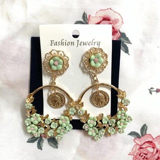 🌟 พร้อมส่ง 🌟 ต่างหูดอกไม้ Circles Coins Flowers Dangles Earring