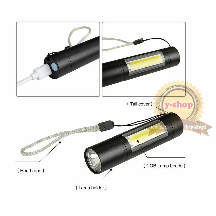 ไฟฉายพกพา CREE LED XPE COB 2in1 ชาร์จ USB thumbnail 5