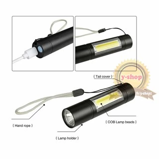 Portable Flashlights Miniไฟฉายสว่างมาก CREE LED XPE+COB 2in1 600mah usb charge 3mode