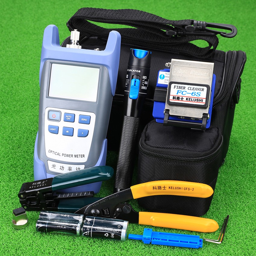 เครื่องมือไฟเบอร์ออปติกเย็นเชื่อมต่อชุดเครื่องมือกับ FC-6S Fiber Cleaver และ Optical Power Meter Visual Fault Locator 5mw Wire stripper