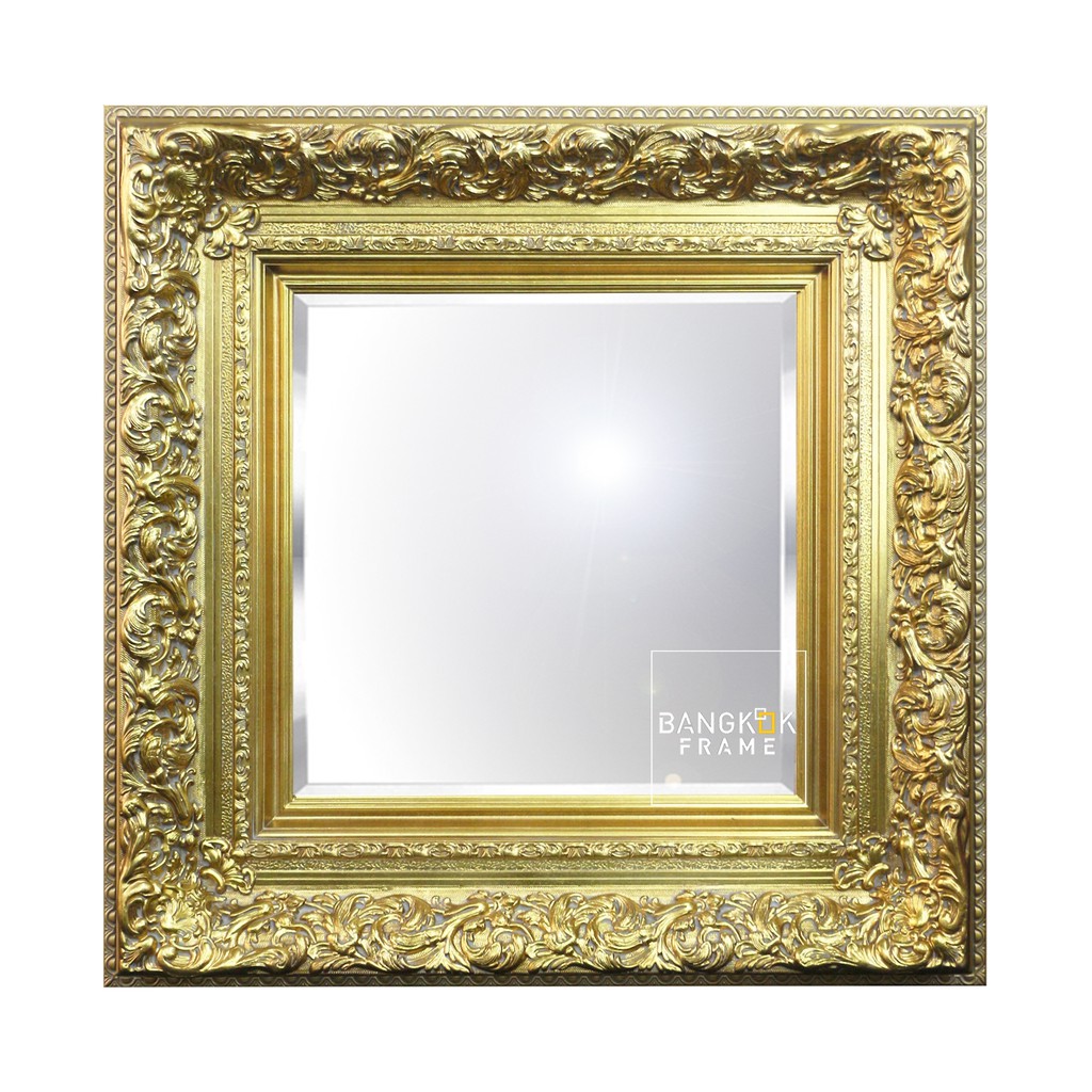 Bangkokframe-กรอบรูป-กรอบกระจกเงา-กรอบหลุยส์สีทองลงน้ำมัน-กระจกเงาเจียปลี ขนาดกระจก 20x20 นิ้ว สั่งทำได้ทุกขนาด