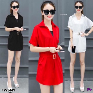 TwinsShopVip💗พร้อมส่ง TW5449 Dress คอปก+เข็มขัด Dress collar + belt