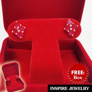 Inspire Jewelry ต่างหูพลอยทับทิมชาตั้ม 4 เม็ด สูง 1cm.พลอยประจำวันเกิด วันอาทิตย์