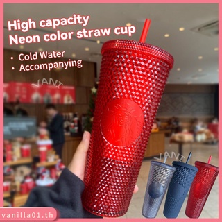 Starbucks® แก้วสตาร์บัคส์ Starbucks Cup Coffee tumbler Diamond goddess radiant straw cup coffee cup summer 710ml/24oz ถ้วยฟาง Durian cup